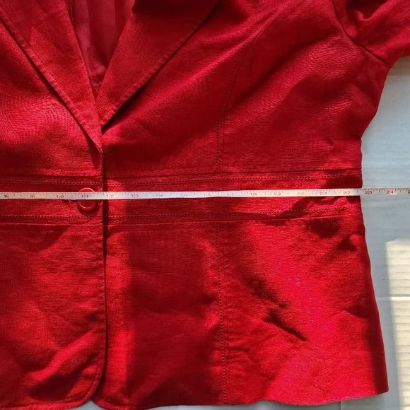 Style & Co. Women Red Linen Perforated Single Button Structured Blazer - Picture 12 of 15